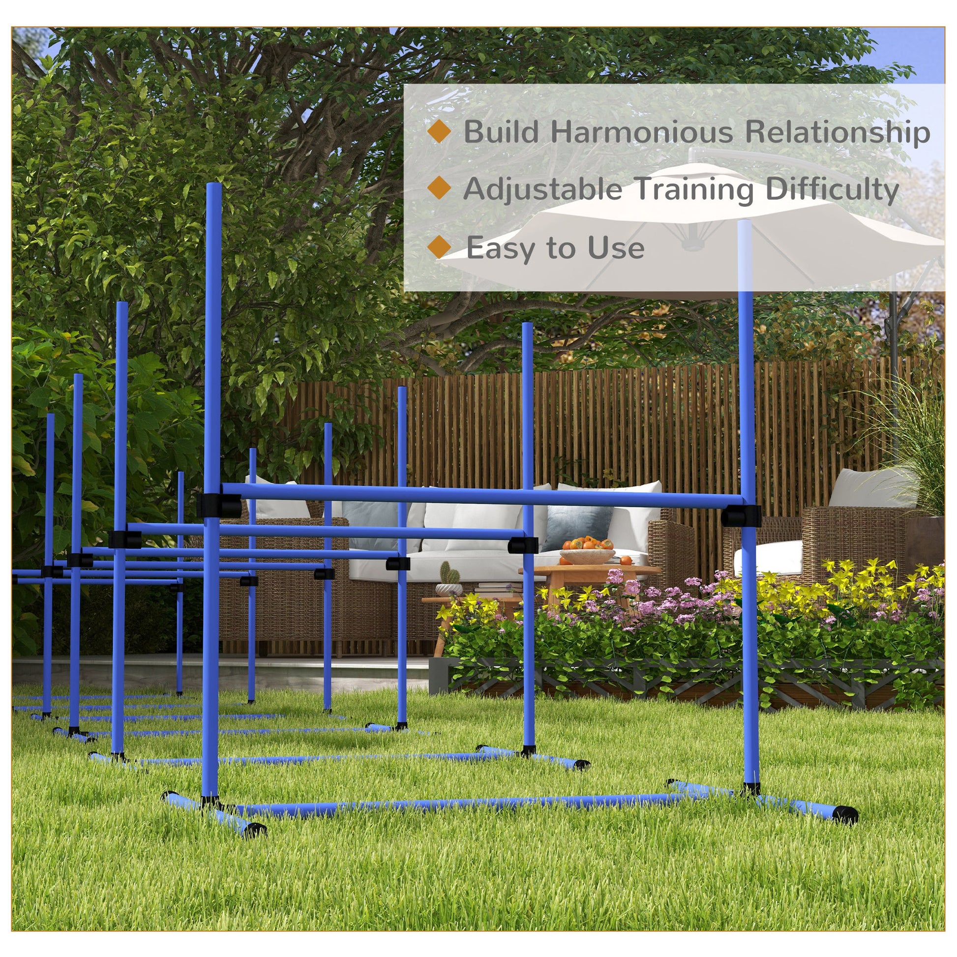 Pawhut 6 Piece Dog Agility Training Equipment For Dog Agility Course With Adjustable Height Jump Bars, Included Carry Bag, & Displacing Top Bar, Blue Blue Plastic