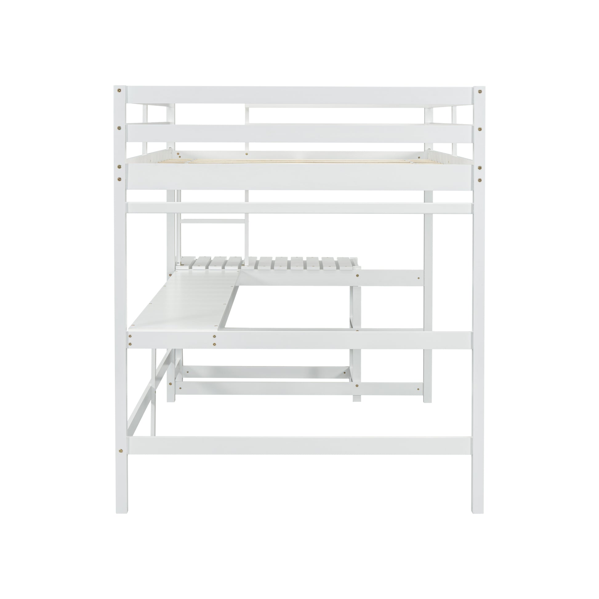 Full Loft Bed With Built In Desk, Ladder Platform, Ladders, Guardrails,White Full White Bedroom American Design Pine