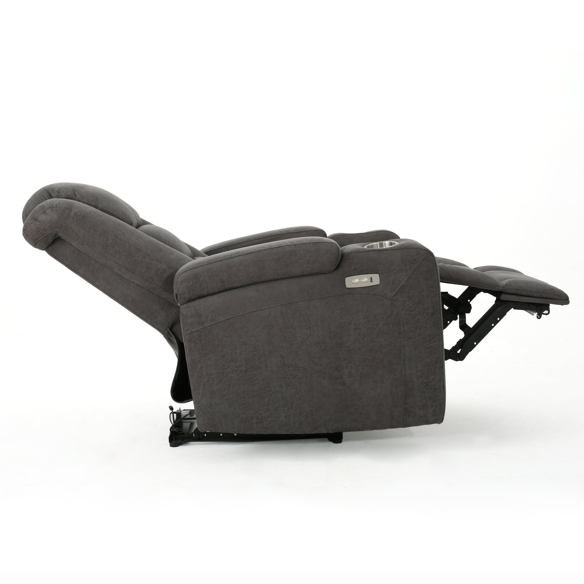 33" Wide Power Standard Recliner Chair With Arm Storage With Usb Slate Microfiber