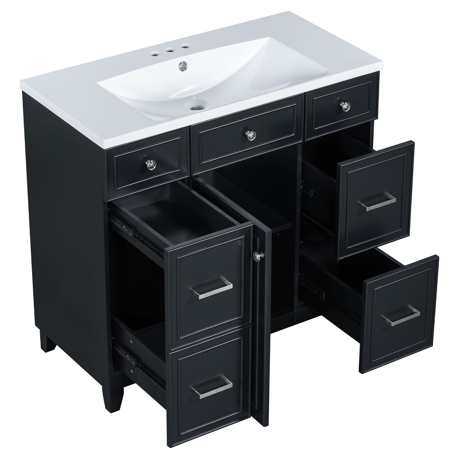 36" Bathroom Vanity Cabinet With Sink Top Combo Setblack ,Single Sink,Shaker Cabinet With Soft Closing Door And 3 Drawers Black Bathroom Solid Wood Mdf Resin