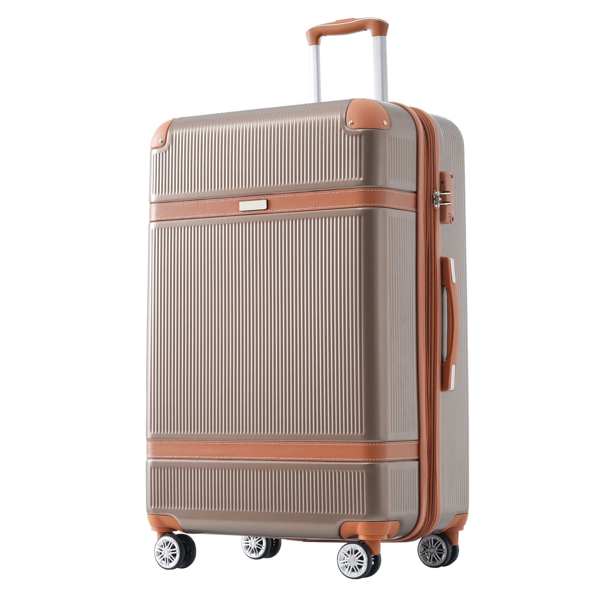 Hardshell Luggage Sets 3 Piece Double Spinner 8 Wheels Suitcase With Tsa Lock Lightweight 20''24''28'' Coppery Abs