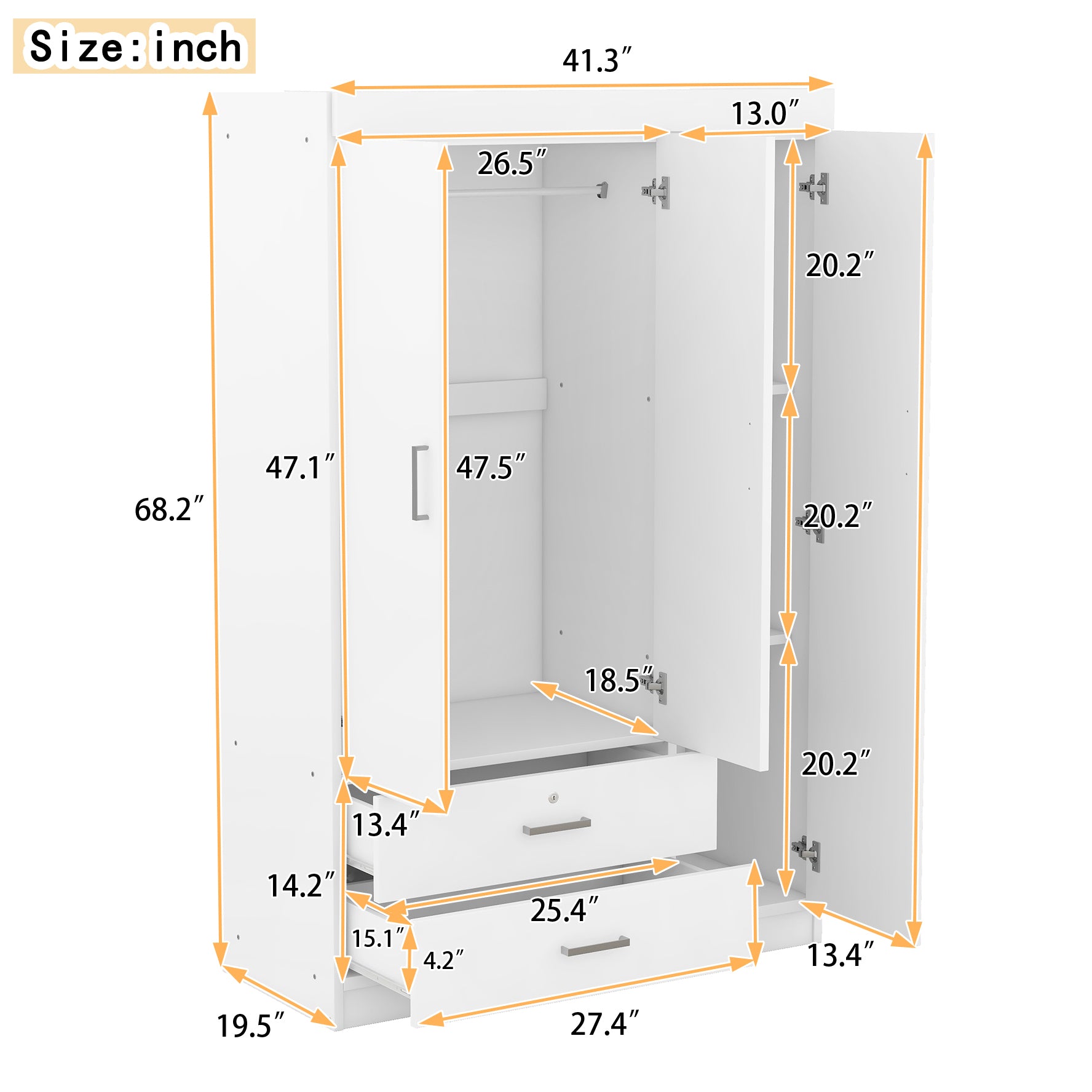 3 Door Mirror Wardrobe With Shelves, White White Plywood