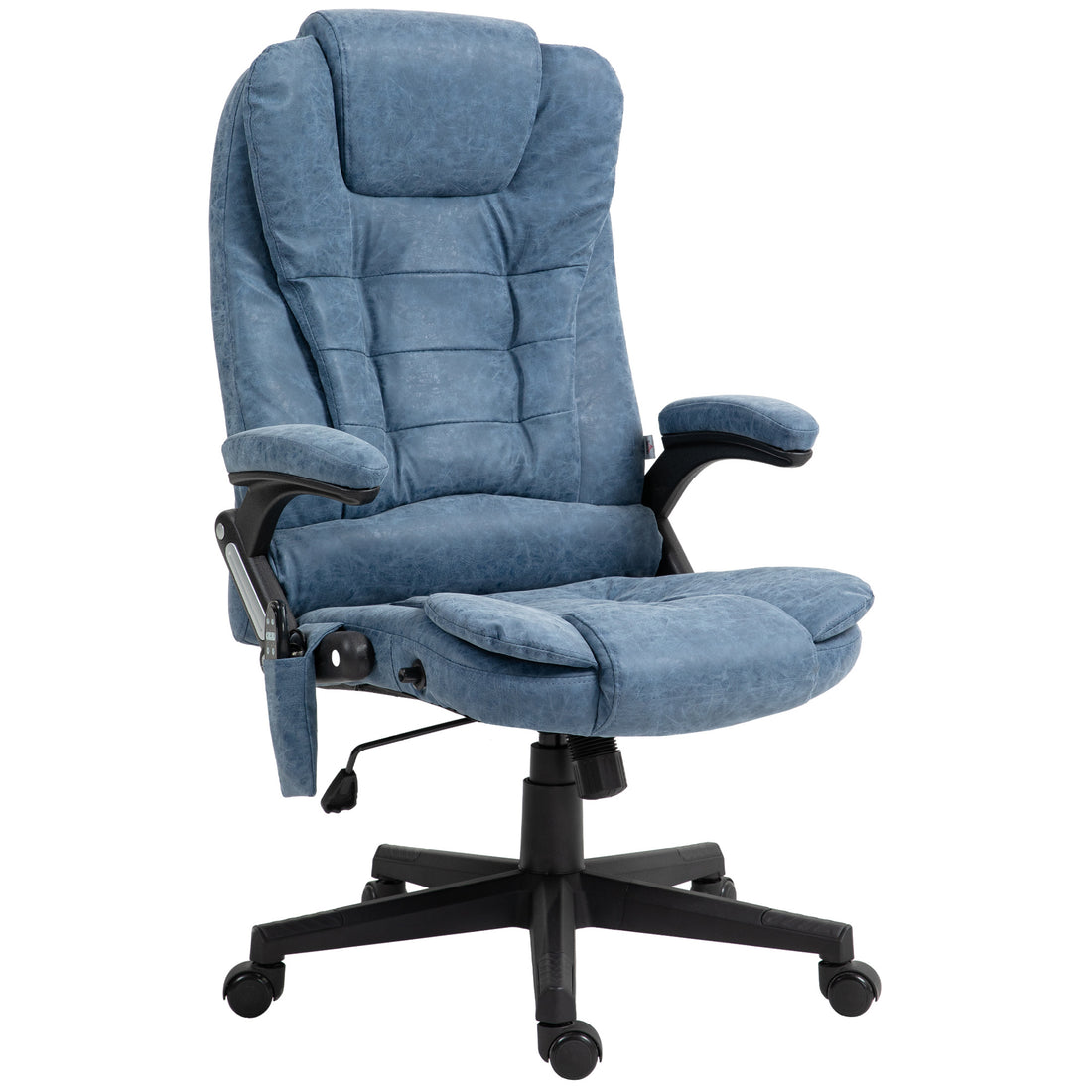 Homcom High Back Vibration Massage Office Chair With 6 Vibration Points, Heated Reclining Pu Leather Computer Chair With Armrest And Remote, Blue Blue Pu