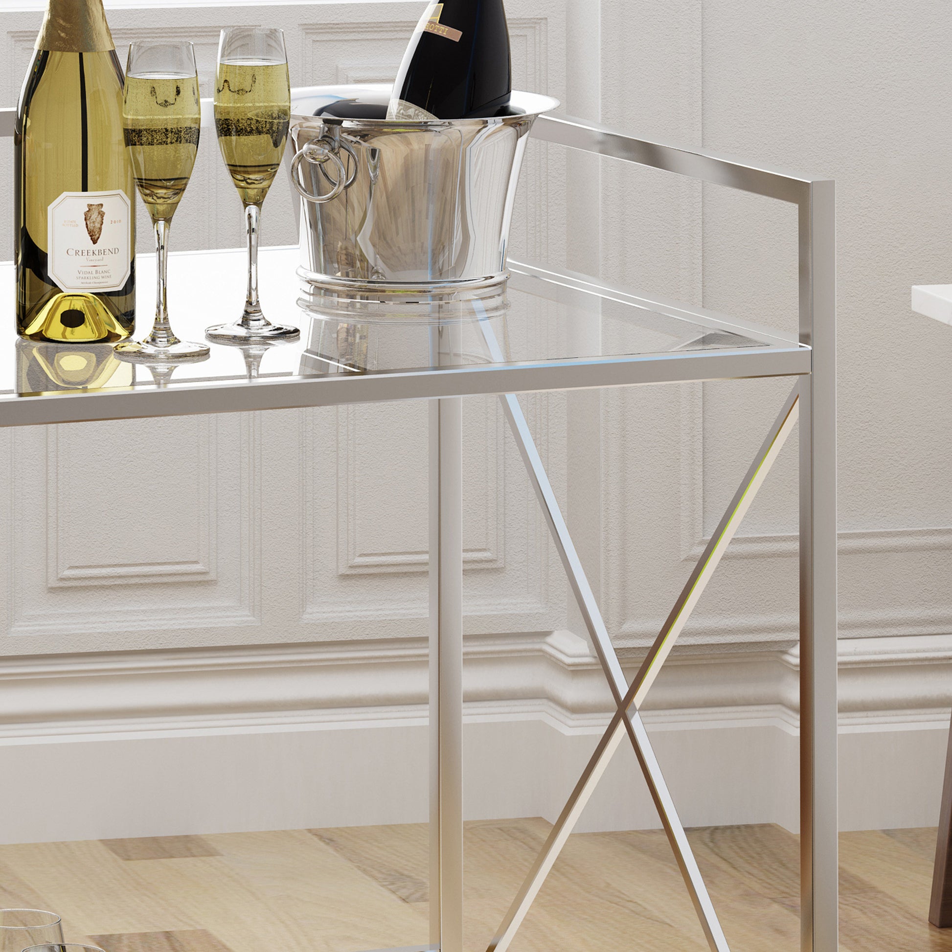 Bar Cart Silver Glass Metal