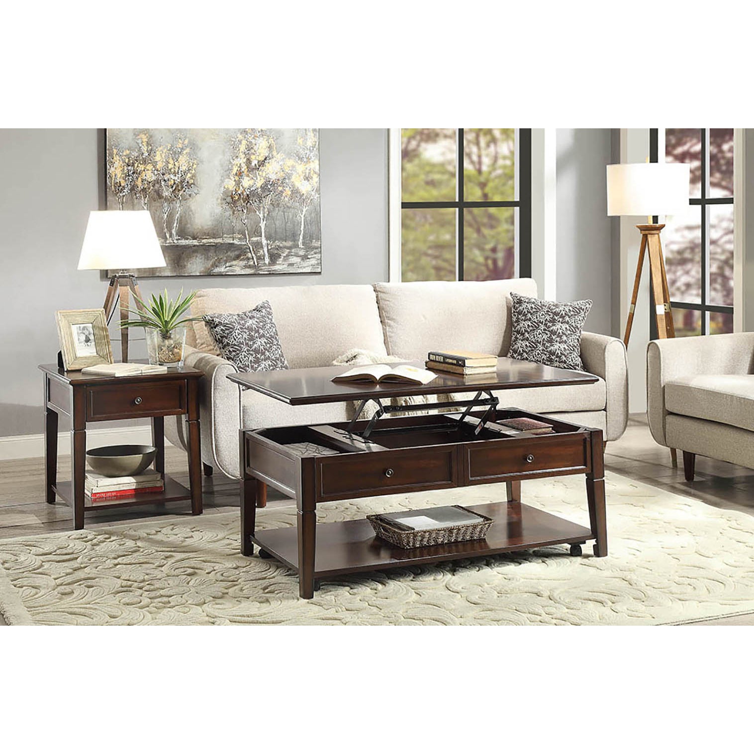 Walnut End Table With Bottom Shelf Walnut Primary Living Space Traditional Poplar Drawers Rectangular Wood