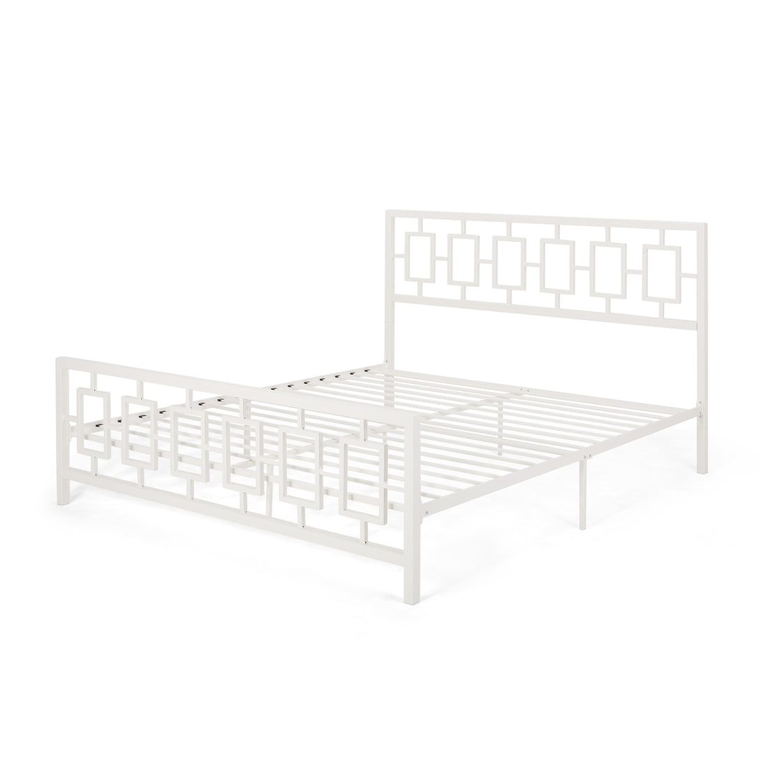 Classic King Size Metal Bed Frame With Vintage Headboard, No Box Spring Required, Under Bed Storage, White King White Iron