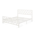 Classic King Size Metal Bed Frame With Vintage Headboard, No Box Spring Required, Under Bed Storage, White King White Iron