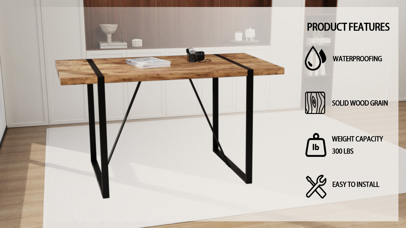 Mdf Dark Wood Dining Table And Modern Dining Chair 4 Piece Set, Medieval Wooden Kitchen Dining Table Set, Rectangular Metal Base, Dining Table And Suede Chair Brown Green Mdf