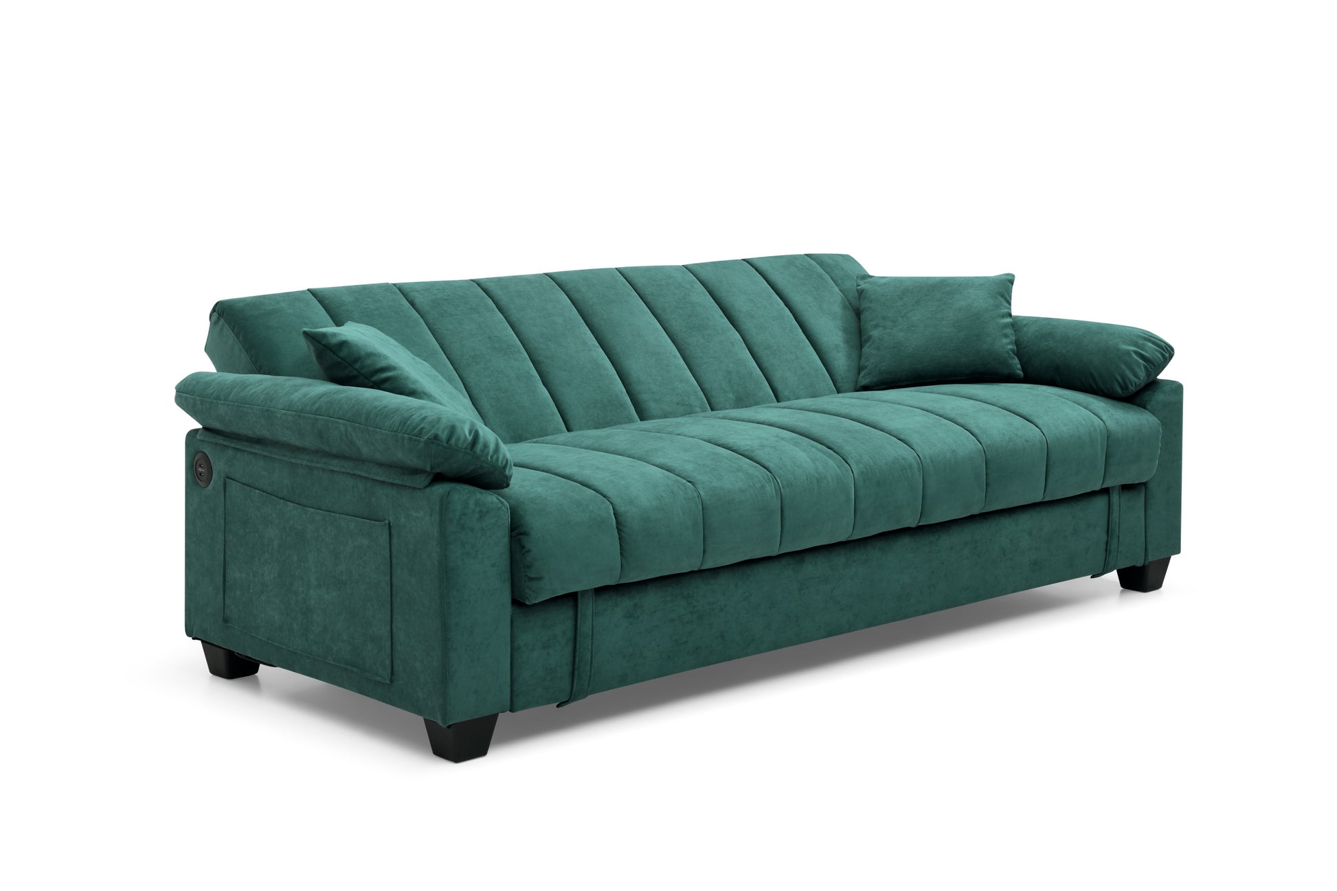 Sofa Bed Sleeper With Storage And One Side Pocket, Usb Charging Port, Swan Velvet Fabric Folding Futon Recliner For Living Room Furniture Apartment Bedroom Office Small Spaces, Green Green Navy Velvet Primary Living Space Medium Soft Modern Rubberwood