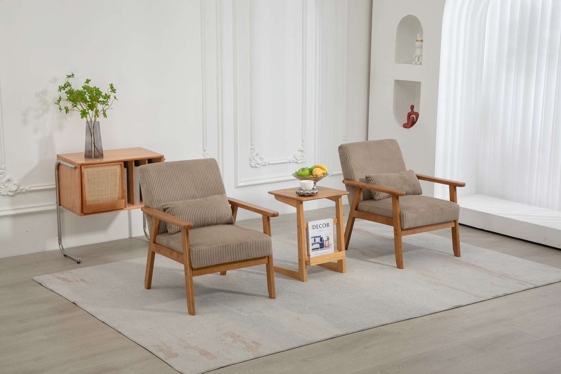 Leisure Chair With Solid Wood Armrest And Feet, Leisure Chair, Wood Frame, Velvet, Solid Rubber Wood Legs, Mid Century Modern Accent Chair, For Living Room Bedroom Studio Chair,Two Packs Camel Corduroy