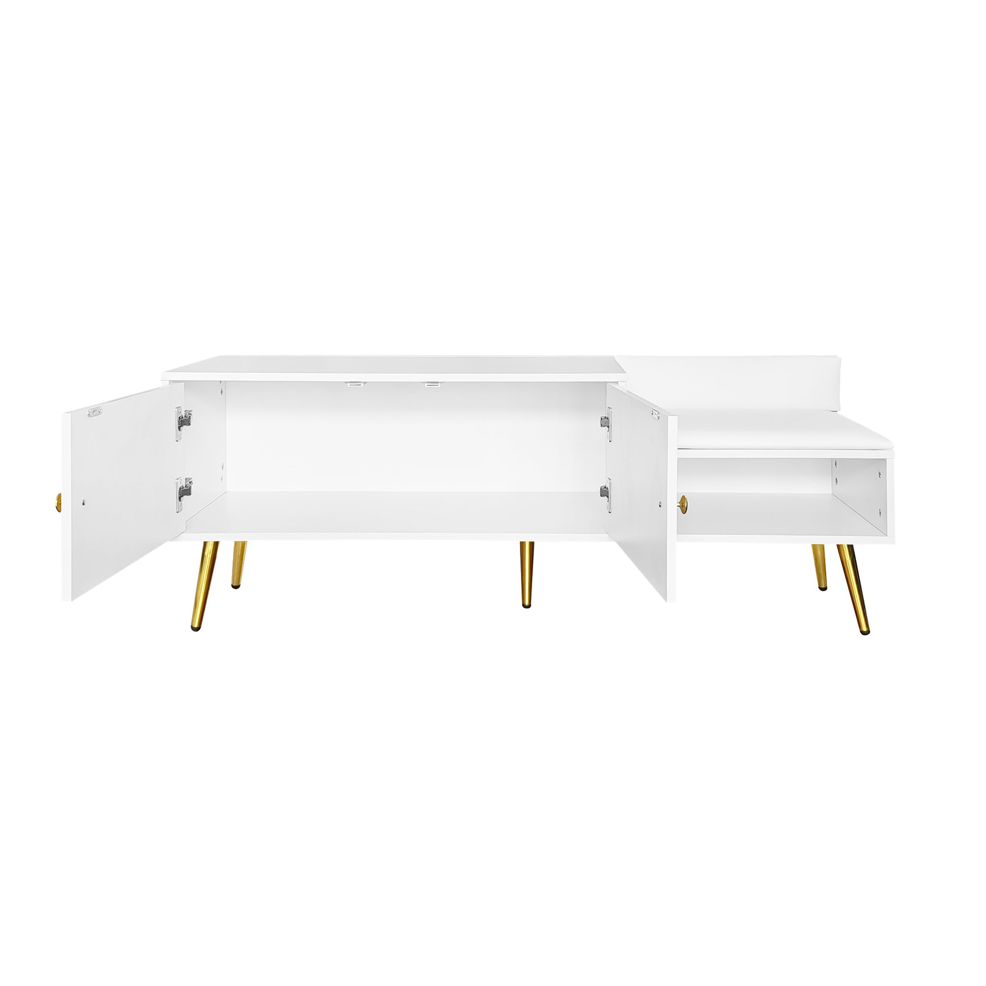 Modern Shoe Storage Bench With Hidden Storage And Upholstered Cushions For Bedside, Living Room And Entryway White White Mdf Metal