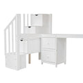 Twin Size Loft Bed Frame With Built In Desk And Double Storage Drawers,White Twin White Solid Wood Mdf