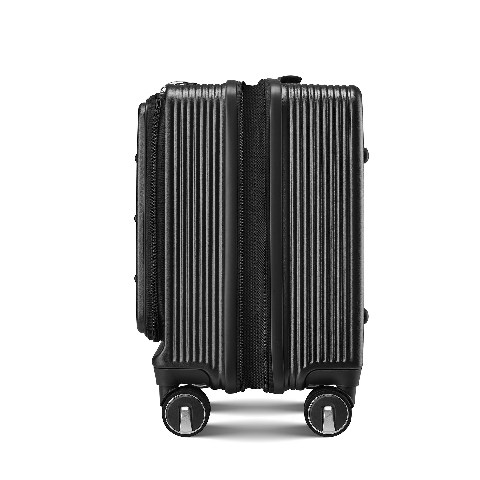 18" Carry On Luggage With Front Open Door &Laptop Interlayer, Hard Shell Suitcase Built In Tsa Luggage Lock, Hardside Lightweight Pc Travel Suitcase For Women Men With Spinner Wheels Airline Approved Black Pc