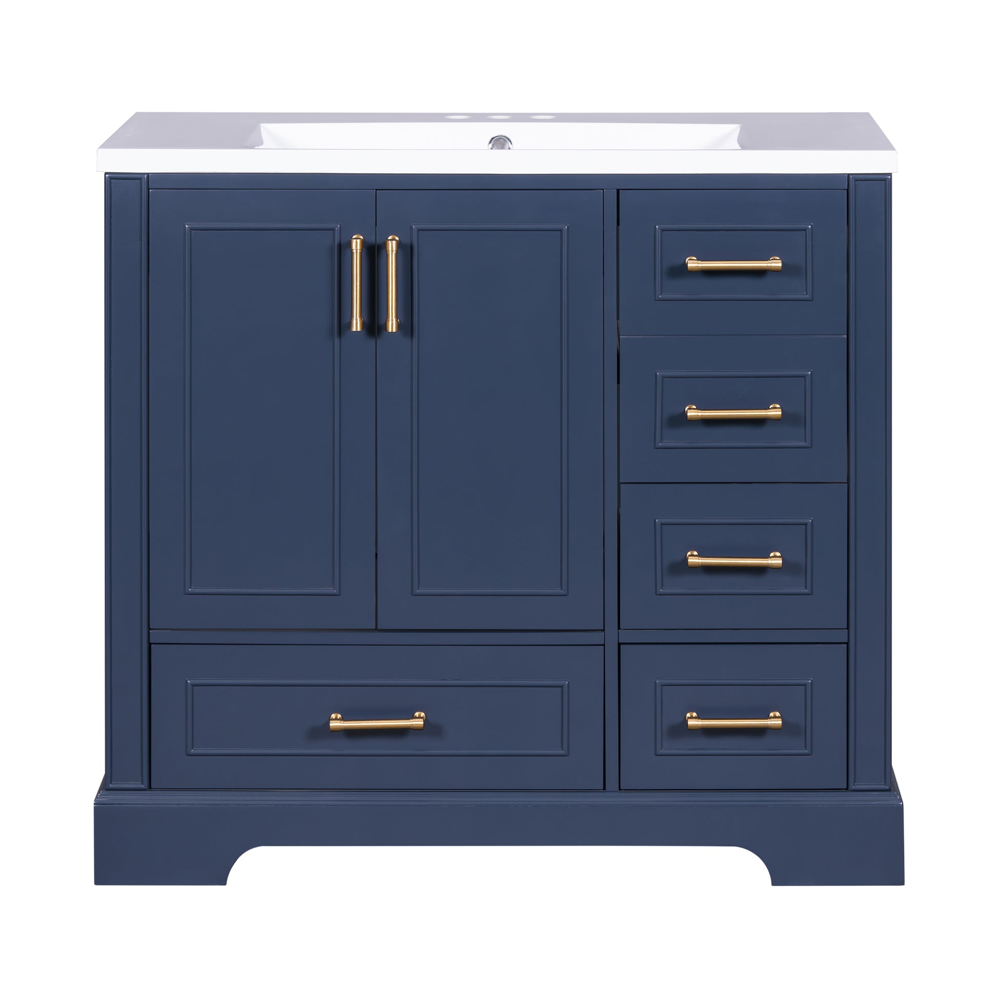 36 Inch Traditional Bathroom Vanity With Resin Sink Combo Set, Blue Bathroom Cabinet With Two Doors And Four Drawers Blue Bathroom Solid Wood Mdf Resin