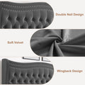 Lift Up Velvet Gray King Size Bed Box Spring Not Required King Gray Wood Light Brown Bedroom American Design Poplar Slat Beds Foam Velvet Upholstered