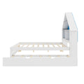 Full Size House Shaped Bed With Bookcase Headboard And Led Light And Twin Size Trundle For Kids Boys Girls, Blue White Box Spring Not Required Full White Blue Wood Bedroom Cute Bed Frame Wood