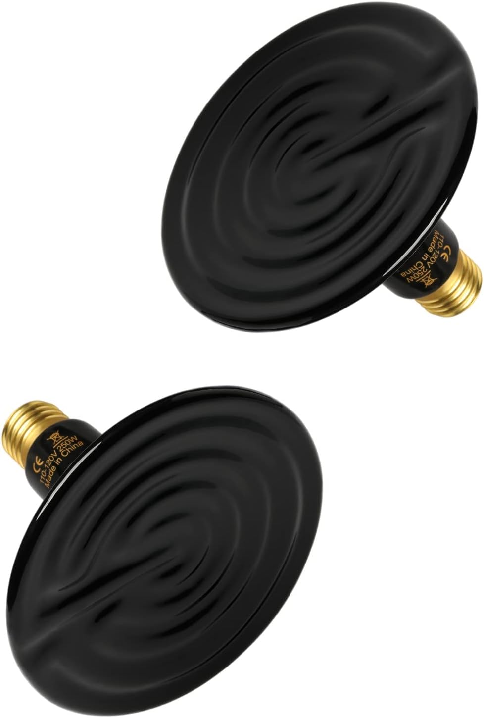 250W Reptile Ceramic Heat Lamp Bulb Warm Emitter Brooder Coop Heater For Amphibian Pet & Incubating Chicken No Light Emitting, Snake Lizard Spider, 2 Pack Black Ceramic
