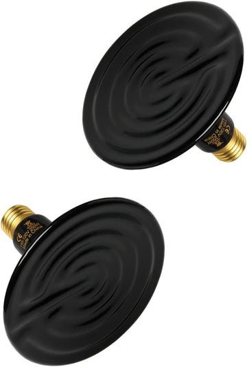 250W Reptile Ceramic Heat Lamp Bulb Warm Emitter Brooder Coop Heater For Amphibian Pet & Incubating Chicken No Light Emitting, Snake Lizard Spider, 2 Pack Black Ceramic