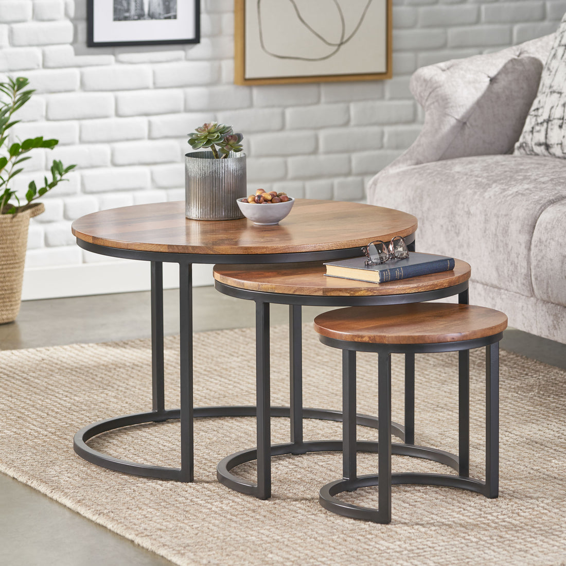 Coffee Table S 3 Black Natural Wood