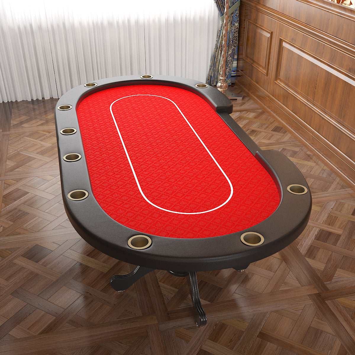 96" Oval Aura Poker Table For 10 Players Texas Holdem Poker Card With Bet Line Felt Surface Jumbo Cup Holders Red Red Primary Living Space Modern Wood