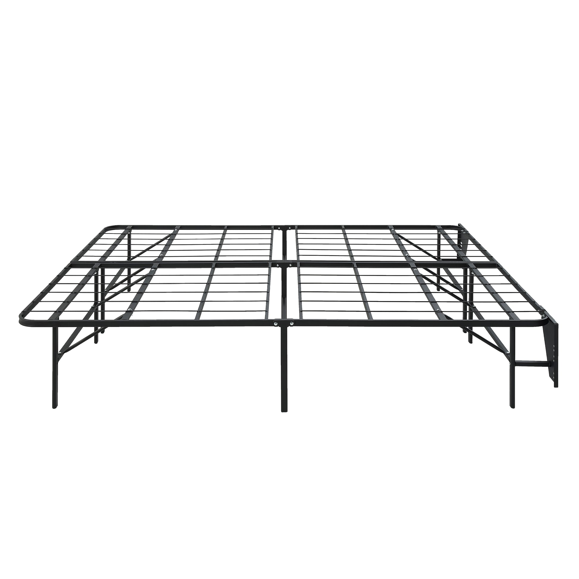 Black Metal Platform Foldable Bed Frame Full Size, Toolless High Profile Design Full Black Metal Bedroom Bed Frame Metal