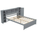 Full Size Platform Bed With Storage Headboard And Lockers, Gray Full Box Spring Not Required Gray Wood Bedroom Solid Wood Mdf