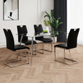 Modern Simple Rectangular Glass Dining Table, Solid Tempered Glass Tabletop, Electroplated Table Legs, Black Pu Dining Chair Set, Suitable For Restaurant Kitchen Use Set Of 5 Upholstered Chair Glass Black Pu Seats 4 Metal Rectangular Dining Table With