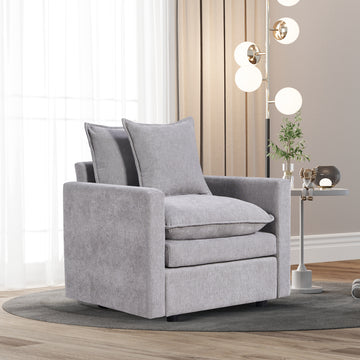 Chenille Fabric Comfy Deep Single Seat Sofa Upholstered Reading Armchair Living Room Gray Wood Foam Chenille 1 Seat