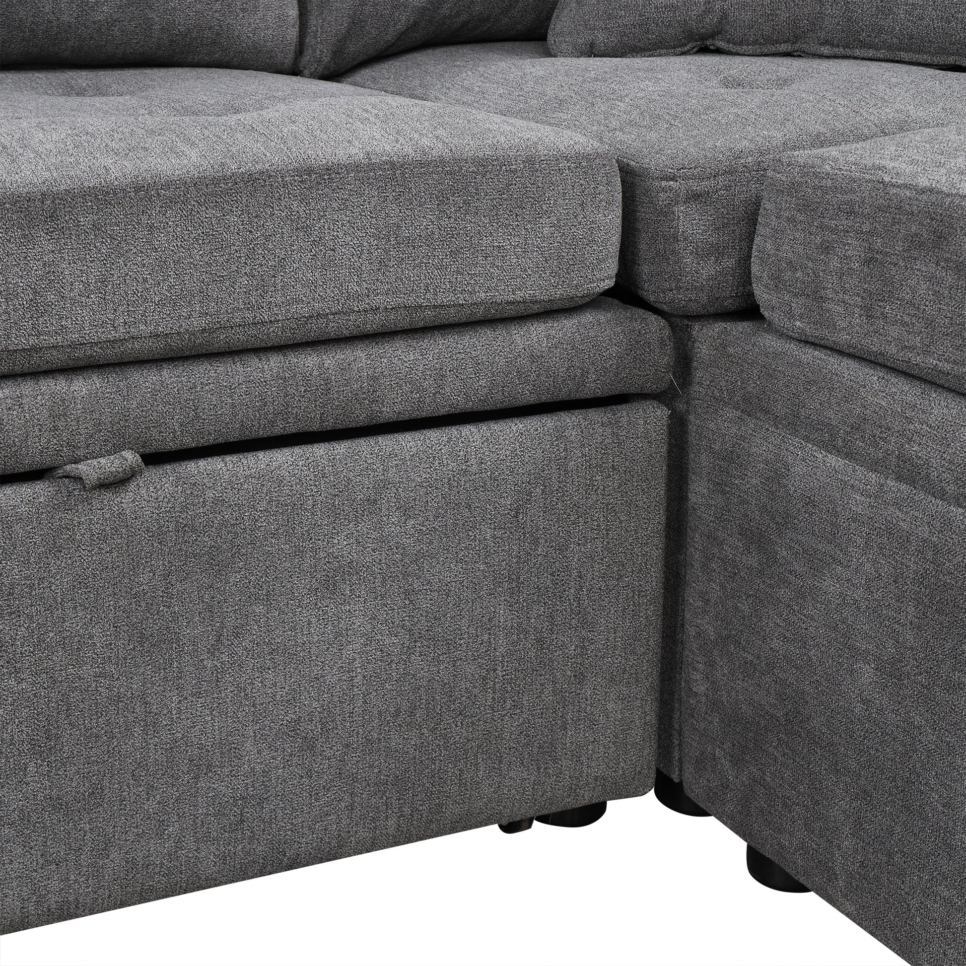 117.3" Oversized Sectional Sofa U Shaped Sofa Couch Pull Out Sofa Bed With Two Throw Pillows For Living Room, Gray Gray Foam Chenille 4 Seat