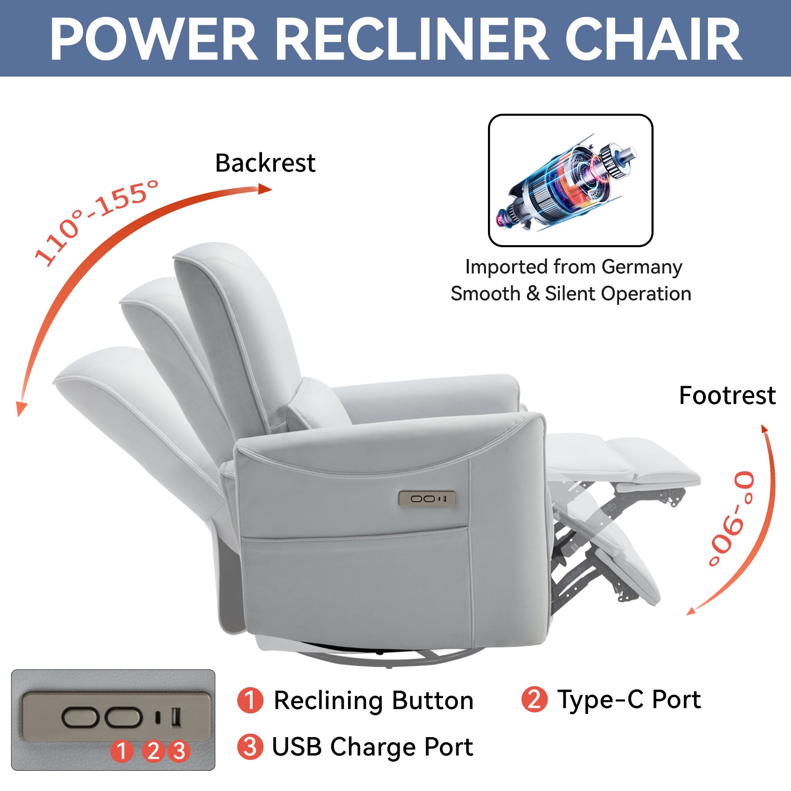 Beige Swivel And Rocker Power Recliner Chair, Heavy Duty Motion Mechanism With Usb And Type C Ports Beige Polyester Power Push Button Metal Primary Living Space Medium Firm Tight Back Heavy Duty American Design Pine Square Arms Fiber Foam And Polyester