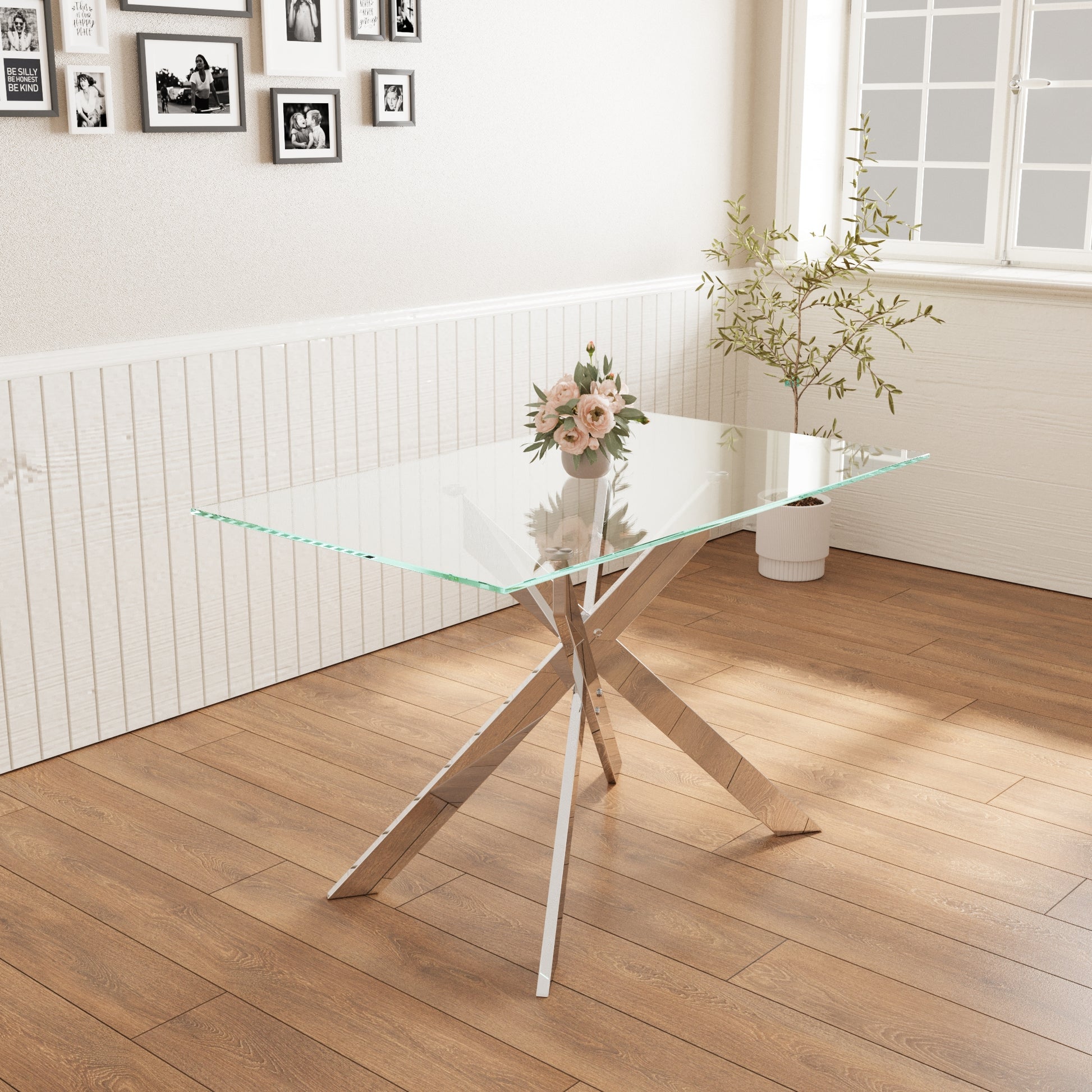 47.2 Inch Modern Minimalist Tempered Glass Coffee Table, Metal Leg Rectangular Dining Table, Transparent Glass Living Room Dining Table, 47.2 Inch X27.5 Inch 29.5 Inch Small Space Suitable