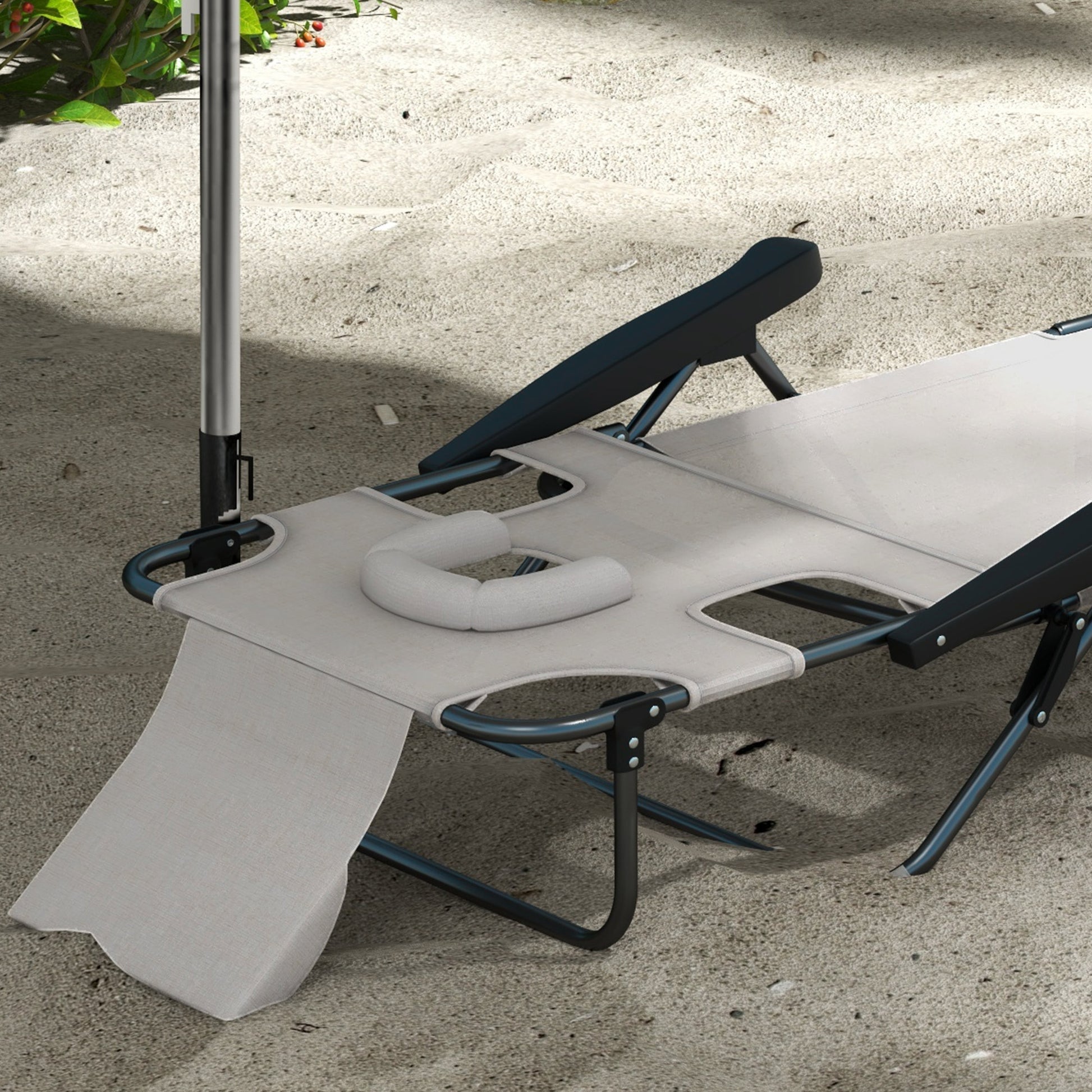 Outsunny Tanning Chaise Lounge Chair, 4 Position Beach Chair With Face & Arm Holes, Pillow Headrest, Adjustable Sunbathing Chair, Cream White Cream White Steel