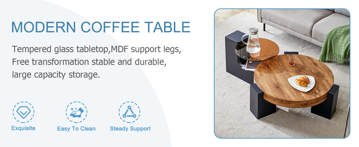 The Detachable Double Decker Coffee Table, The Stylish Design Is More Precious, And The Detachable Design Can Make The Use Of Space More Flexible And Suitable For Various Scenes. Black,Wood Mdf