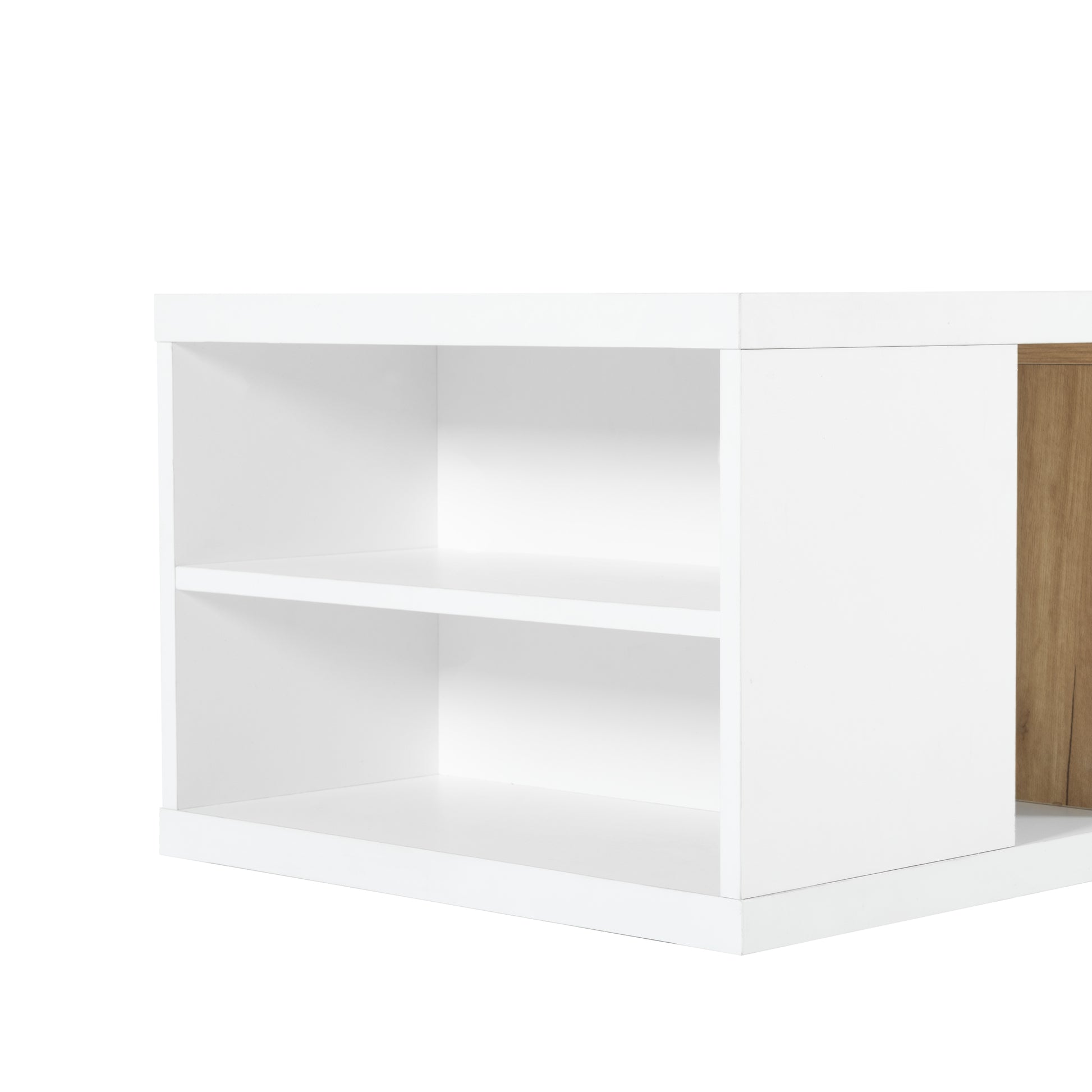 47.2'' 57''W Extendable Coffee Table With 2 Storage Drawers, Dual Tone Wood Center Table With Extendable Sliding Tabletop, Multi Functional Hidden Storage Sofa Table For Living Room, White White Primary Living Space Drawers Rectangular Particle Board Mdf