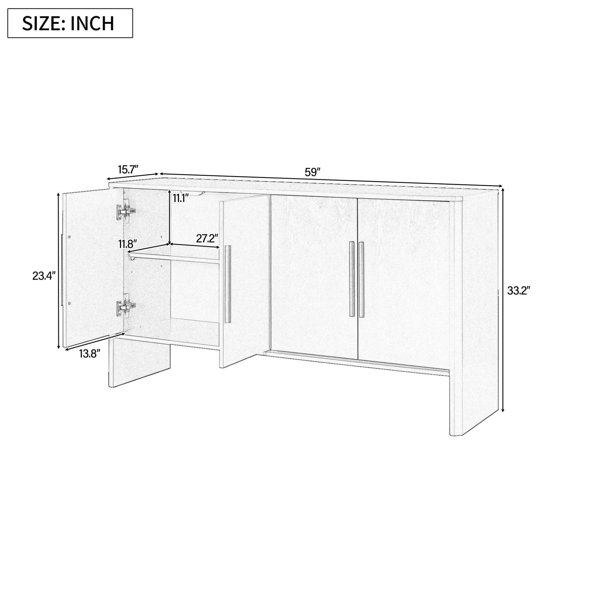 4 Door Large Storage Retro Sideboard With Adjustable Shelves And Long Handles For Kitchen, Dining Room And Living Room Black Black Mdf