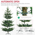 Homcom 6 Foot Artificial Christmas Tree, Pine Hinged Xmas Tree With 795 Realistic Branches, Steel Base, Auto Open, Green Green Plastic