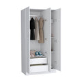 Ohio Armoire Wardrobe With 3 Doors, 2 Drawers, And 4 Tier Shelves White White Particle Board