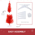 Homcom 5' Artificial Pencil Christmas Tree, Slim Xmas Tree With 294 Realistic Branch Tips And Plastic Stand, Red Red Plastic