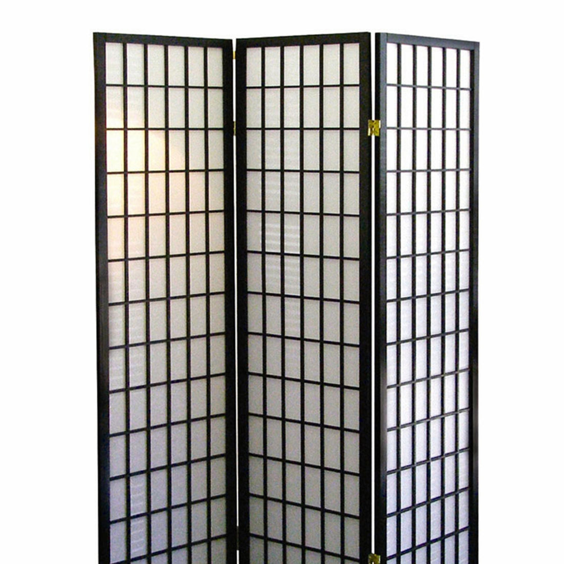 70" Tall 3 Panel Screen Room Divider, Japanese Style With Black Finish Black Wood