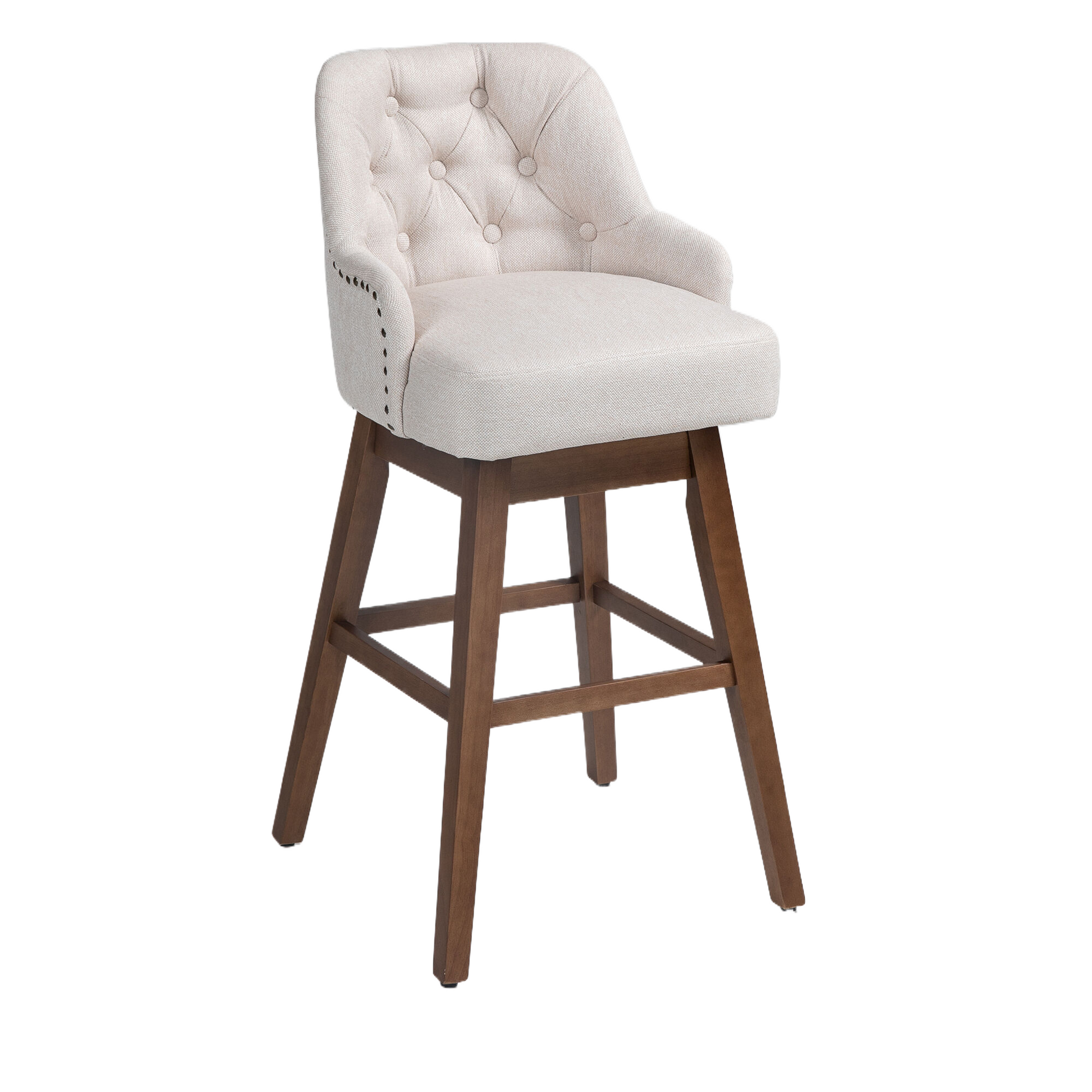 Coolmore Bar Stools Set Of 2 Counter Height Chairs With Footrest For Kitchen, Dining Room And 360 Degree Solid Wood Legs Swivel Bar Stools Set Of 2 Beige Linen Beige Foam Linen