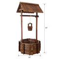 Rustic Wooden Wishing Well Planter Outdoor Home D Cor For Patio, Garden, Yard W Hanging Bucket Brown Wood