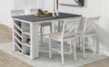 Updated Counter Height 5 Piece Solid Wood Dining Table Set, 59*35.4Inch Table With Curved Wine Rack And 4 Upholstered Chairs, White Wood Dining Room Solid Wood Rubberwood Rectangular Dining Table With Chair Wood Wood White Solid Back Seats 4 Farmhouse 4
