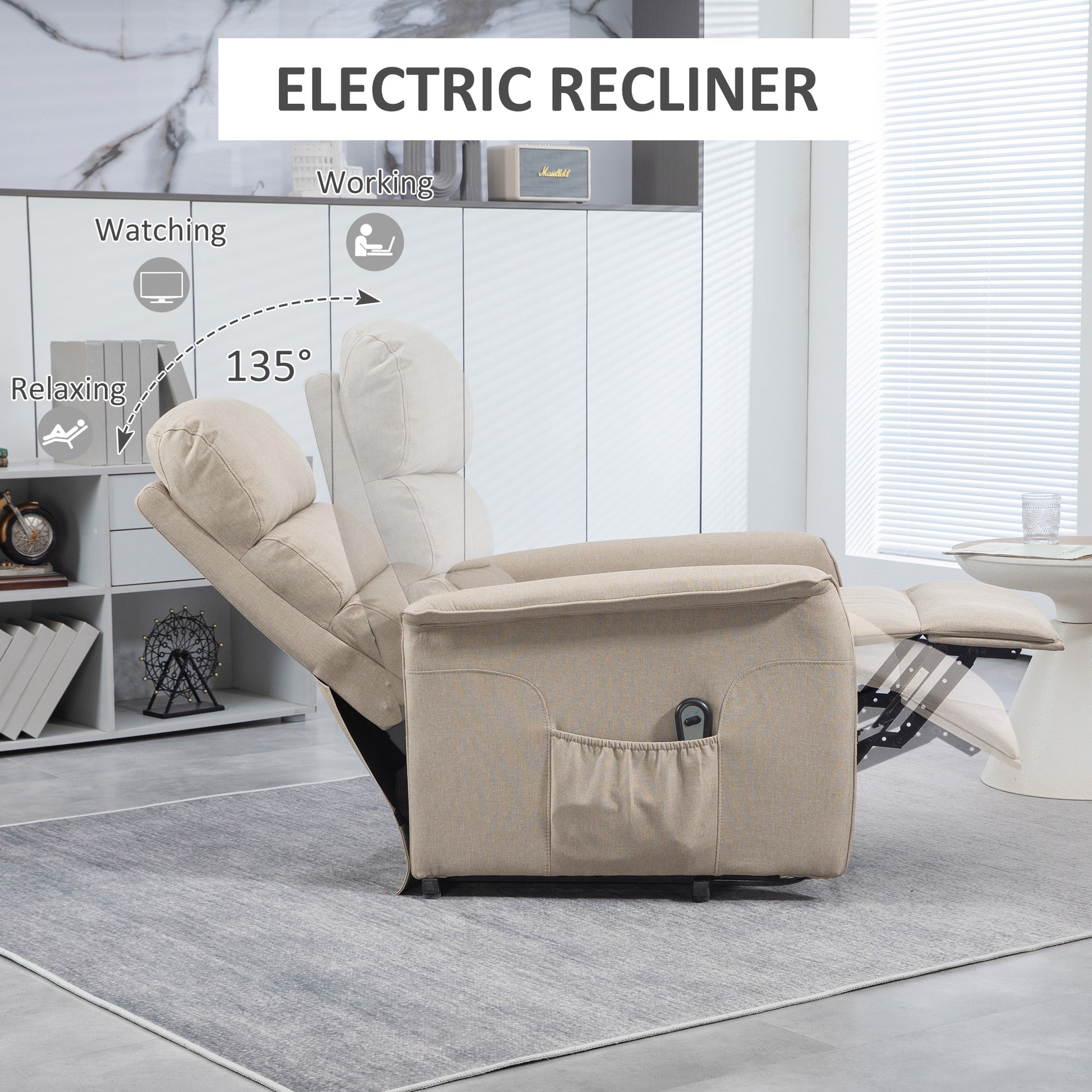 Homcom Power Lift Recliner Chair For Elderly, Easy Assembly, Fabric Lift Chair With Remote Control, Side Pockets For Living Room, Beige Beige Polyester