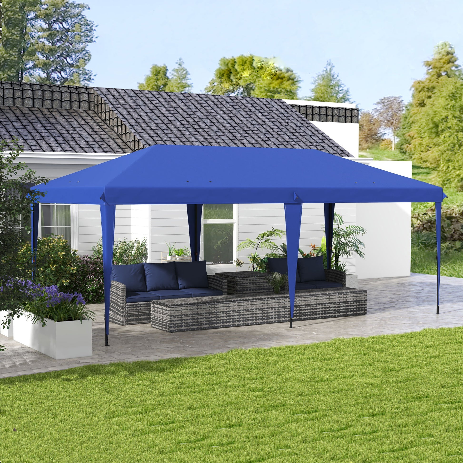 Outsunny 10' X 19.2' Pop Up Canopy Tent, Heavy Duty Tent For Parties, Outdoor Instant Gazebo Sun Shade Shelter With Carry Bag For Catering, Events, Wedding, Backyard Bbq, Blue Blue Steel