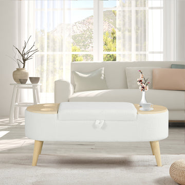 Ottoman Oval Storage Bench 3D Pile Fabric Bench With Large Storage Space For Living Room, Entryway And Bedroom Inoff White Baskets White Primary Living Space Black Eucalyptus Wood Off White Step Stools & Step Ladders Cashmere Floral Ultra Modern Cubby