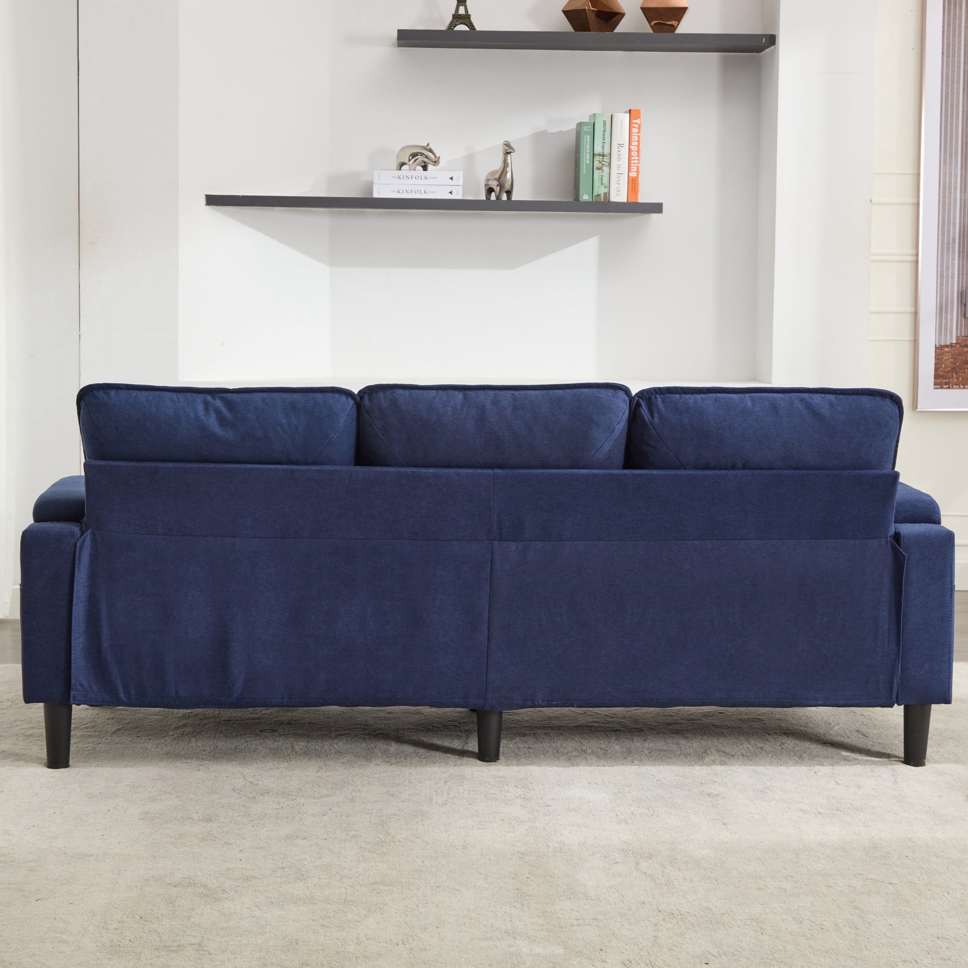 Blue Color Knock Down 3 Seat Combo Sofa With Storage Ottoman For Living Room Apartment Bedroom And Compact Room,Room, Upholstered Sectional Couch, L Shaped Bench With A Footrest, A Individual Stool White Wood Primary Living Space Heavy Duty Pine 3 Seat