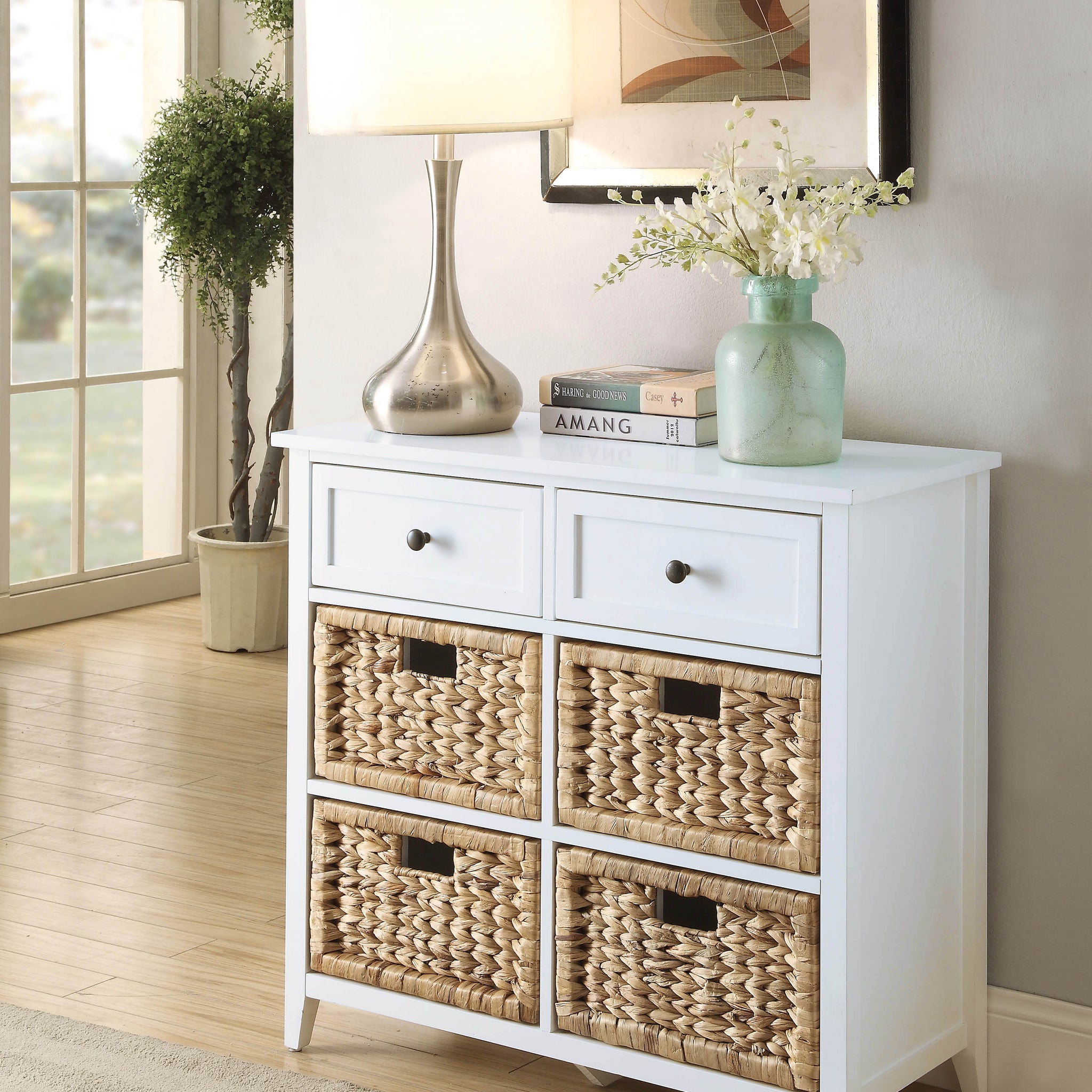 Flavius White Finish Console Cabinet White Synthetic Wood