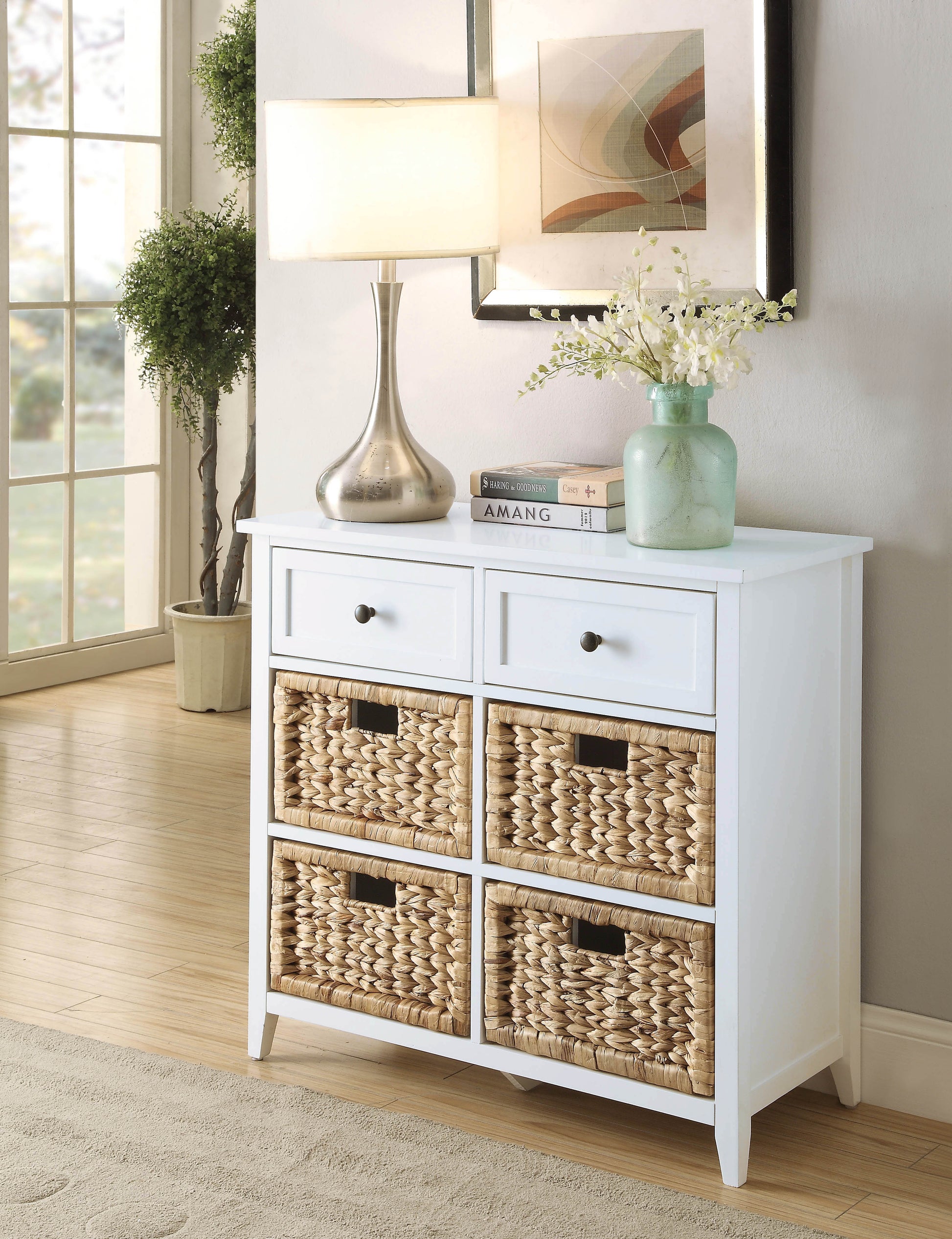 Flavius White Finish Console Cabinet White Synthetic Wood