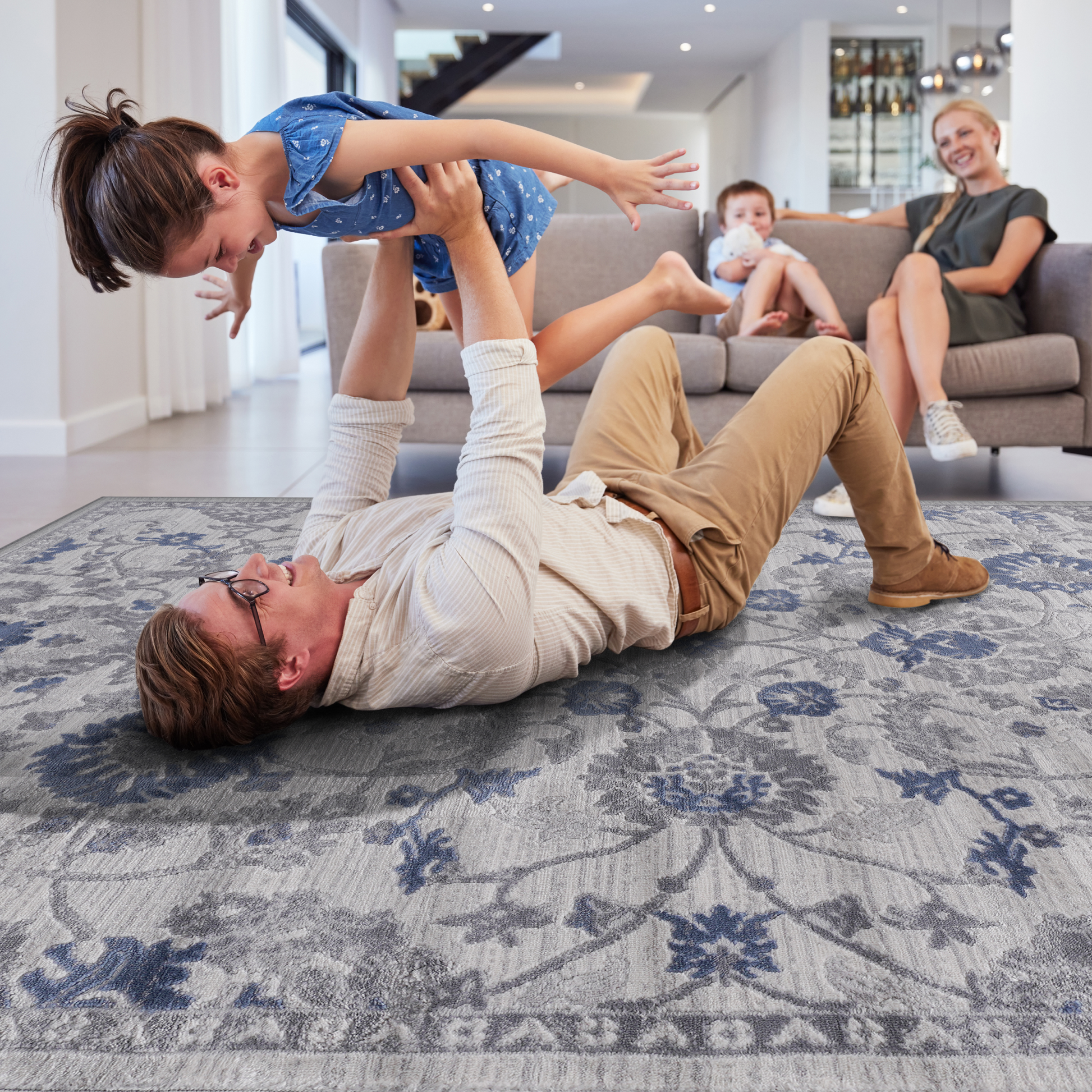 Naar Marfi Collection 2X8 Blue Silver Oriental Non Shedding Living Room Bedroom Dining Home Office Stylish And Stain Resistant Area Rug Blue Polyester