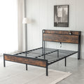 Black Full Metal Bed Frame With Wooden Headboard And And Footboard And Iron Slats, Rustic Bed Base, Heavy Duty Platform Bed Frame, 12 Inch Underbed Storage No Springs Required Box Spring Required Full Black Dark Walnut Metal Brown Bedroom